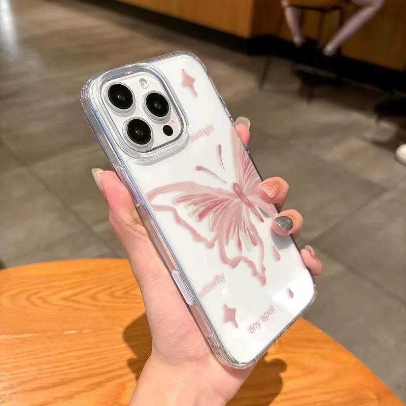 AI按键粉色大蝴蝶适用于iPhone16ProMax手机壳苹果16pro触控按键