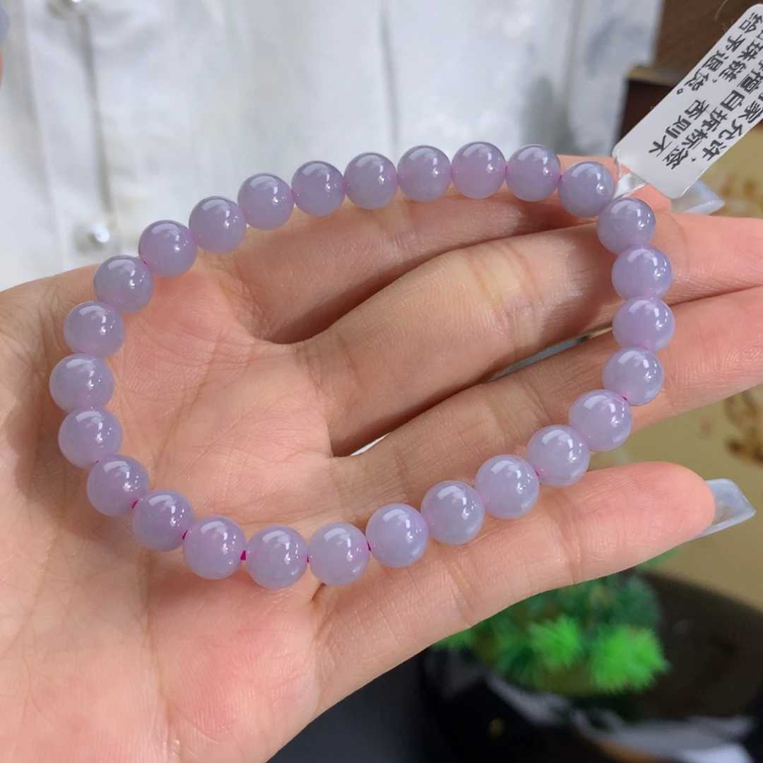 手串翡翠未镶嵌卡6.9胶润粉紫手串