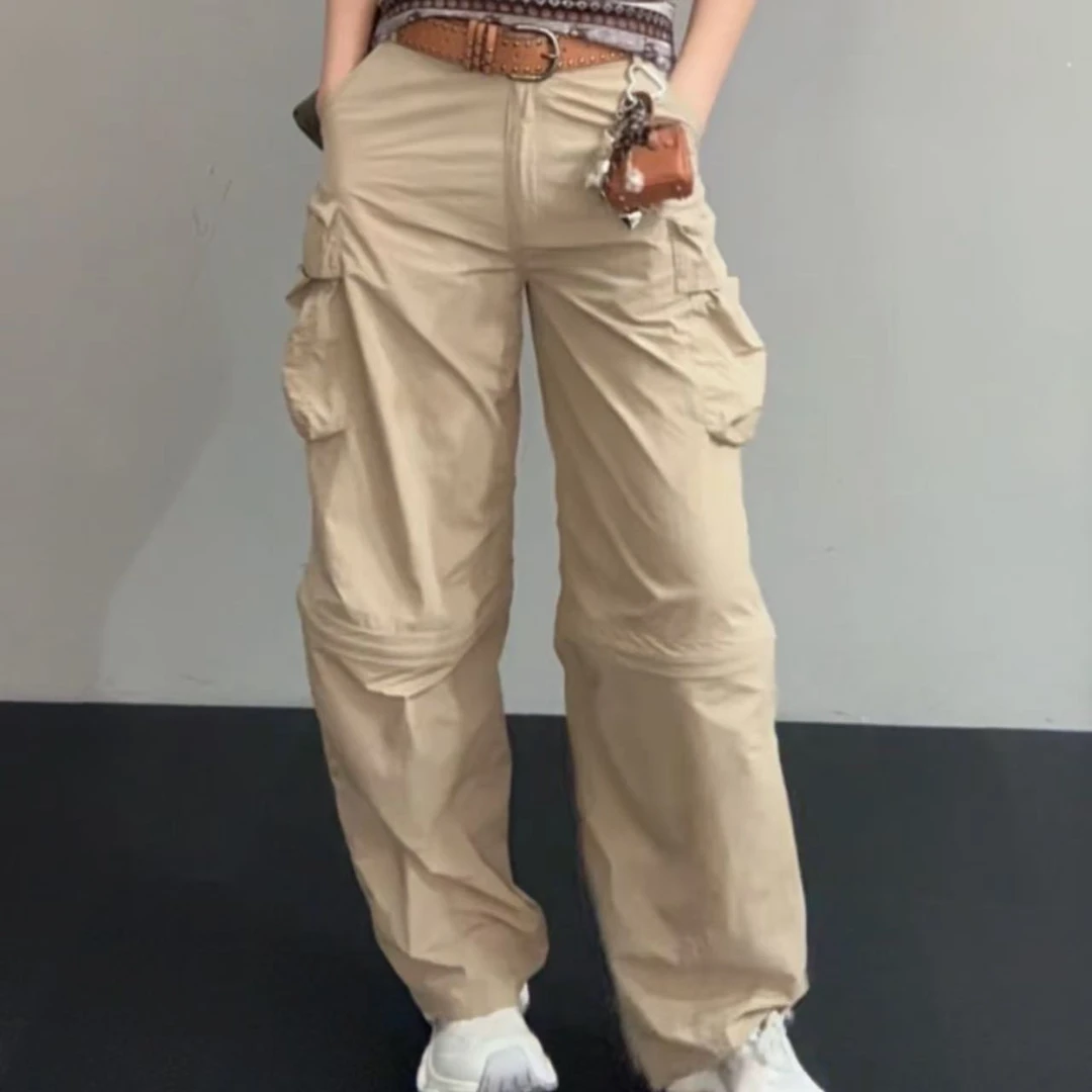 MUZI-998941#夏季美式复古高级感大口袋可拆卸两穿工装休闲
