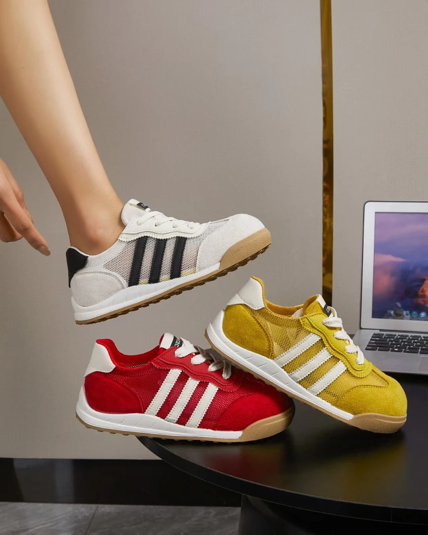 拼色丑萌德训鞋女2025春夏季新款软底百搭运动系带休闲阿甘鞋H007