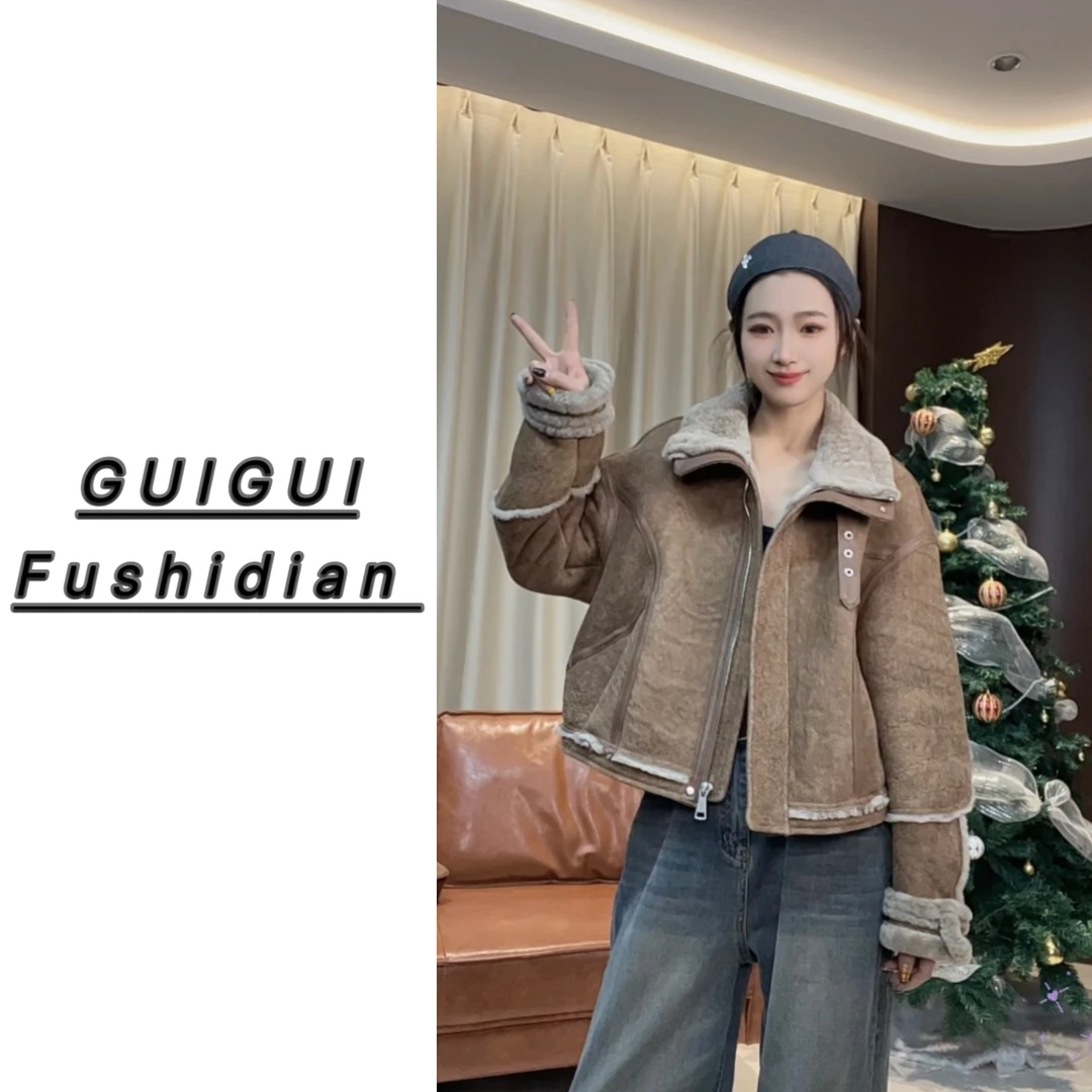 【妃铂兰】清货！爆版明星同款皮毛一体外套-P10226