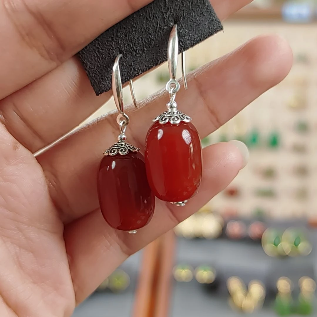 玛瑙手饰银S925镶嵌耳饰