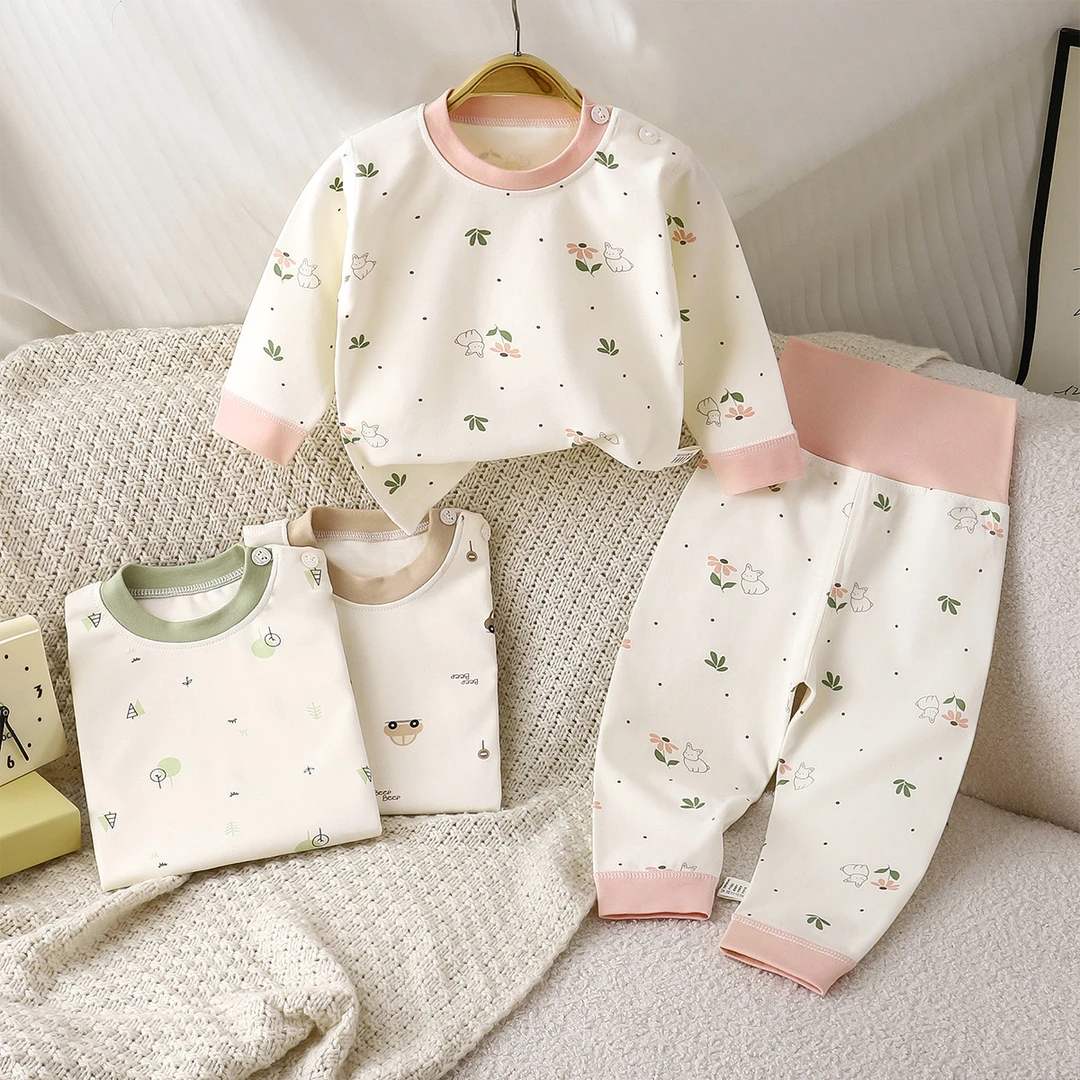 宝宝秋衣秋裤套装A类无骨婴儿分体内衣打底睡衣秋冬儿童高腰护肚