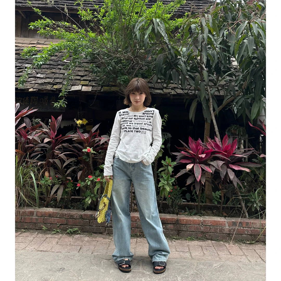 Our2【夏日竹节浅牛】休闲百搭窄版浅色直筒牛仔裤【B7576】