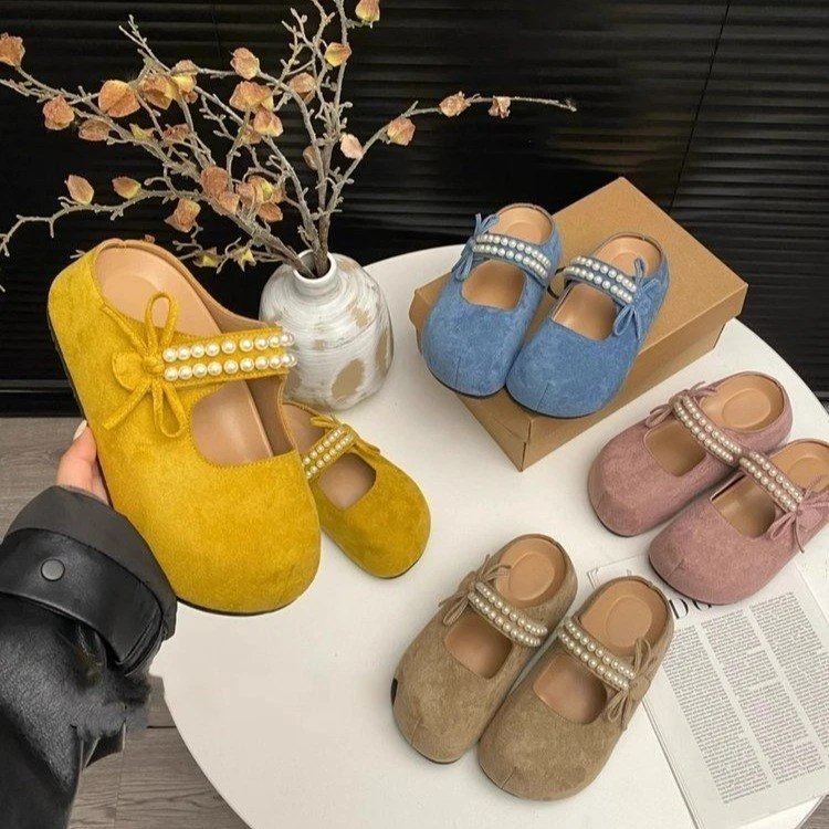 菠萝蛋卷~百搭勃肯鞋女款内增高夏厚底包头拖蝴蝶结软底卡皮巴拉