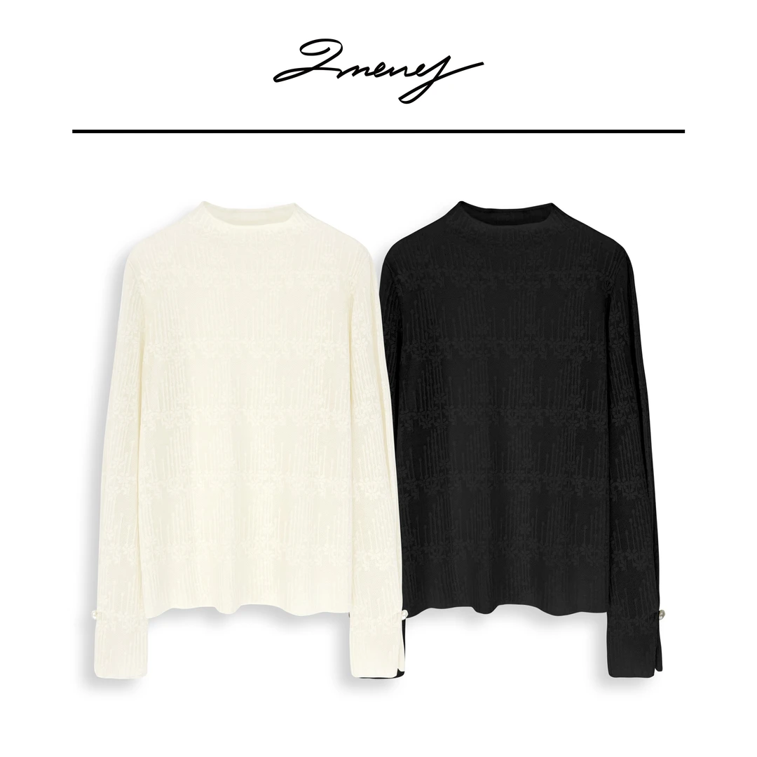 LMENY【清】梦纱冰雕花！法式半高领肌理感微透套头针织衫24DM007