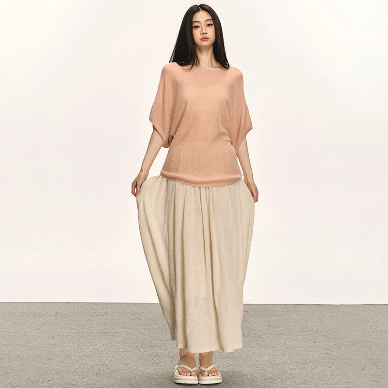 anna aneae黑色半身裙女夏季慵懒松弛感高腰直筒裙子宽松显瘦长裙