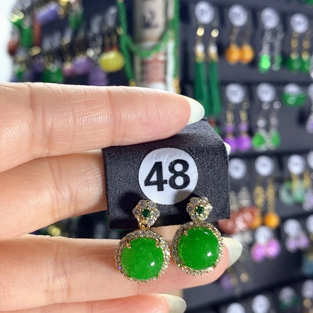 翡翠银S925镶嵌耳饰48