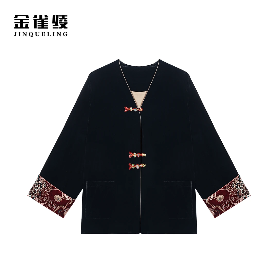 金雀绫【富贵荣华】100桑蚕丝丝绒新中式设计师款时尚外套SZ1T46