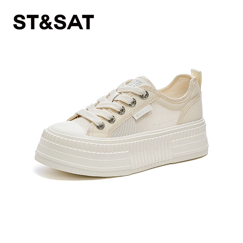 星期六厚底板鞋女款2025春季新款简约潮流舒适透气休闲鞋帆布鞋