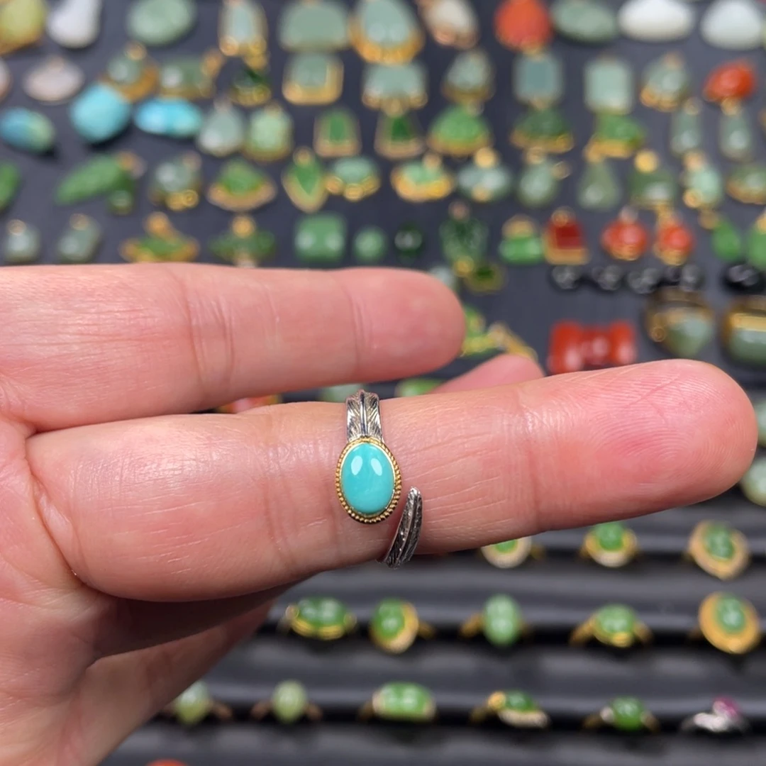 译***道绿松石银S925镶嵌戒指