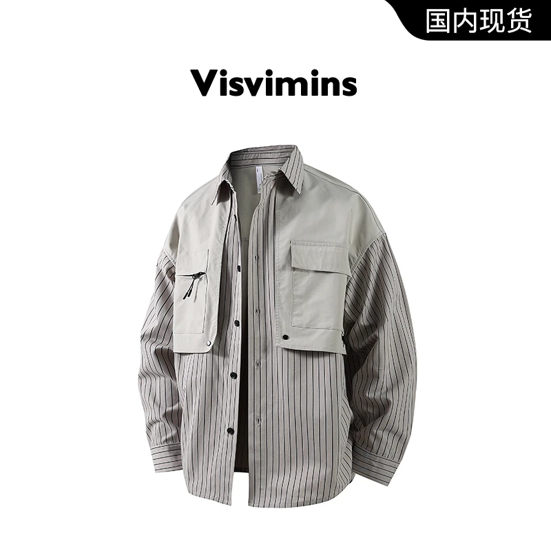 【品牌撤柜清仓】Visvimins户外工装衬衫男假两件马甲拼接外套上衣