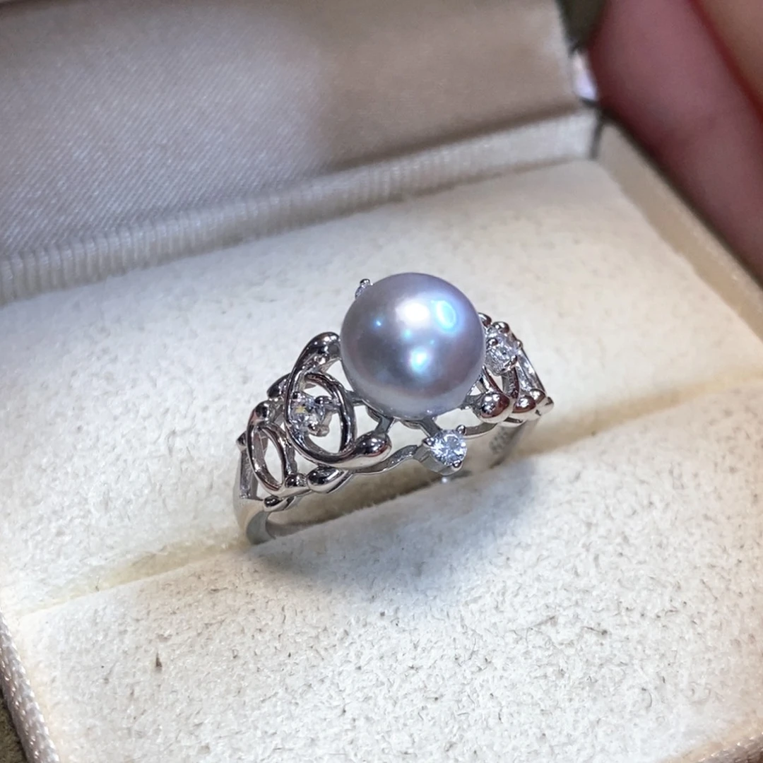 海水珍珠戒指银S925镶嵌微瑕