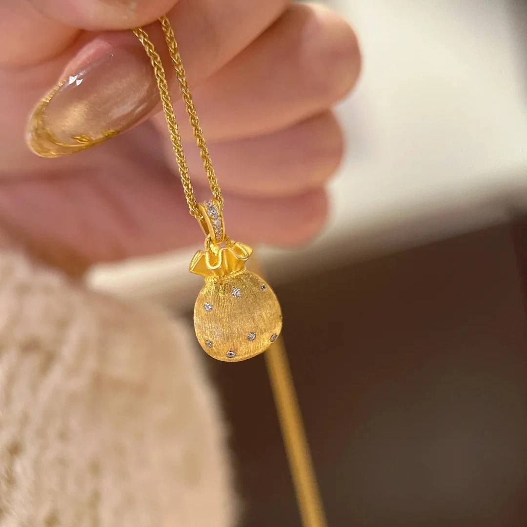 兰知春序项链福气满满金色拉丝小福袋项链2024新中式轻奢精致钛