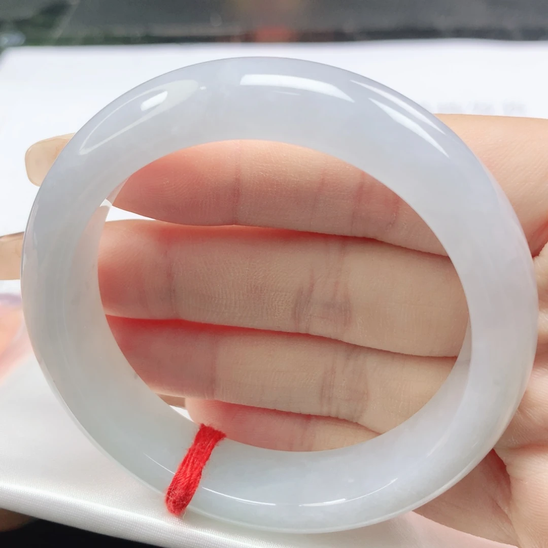 翡翠未镶嵌手镯翡翠55.2冰润白冰小宽正圈