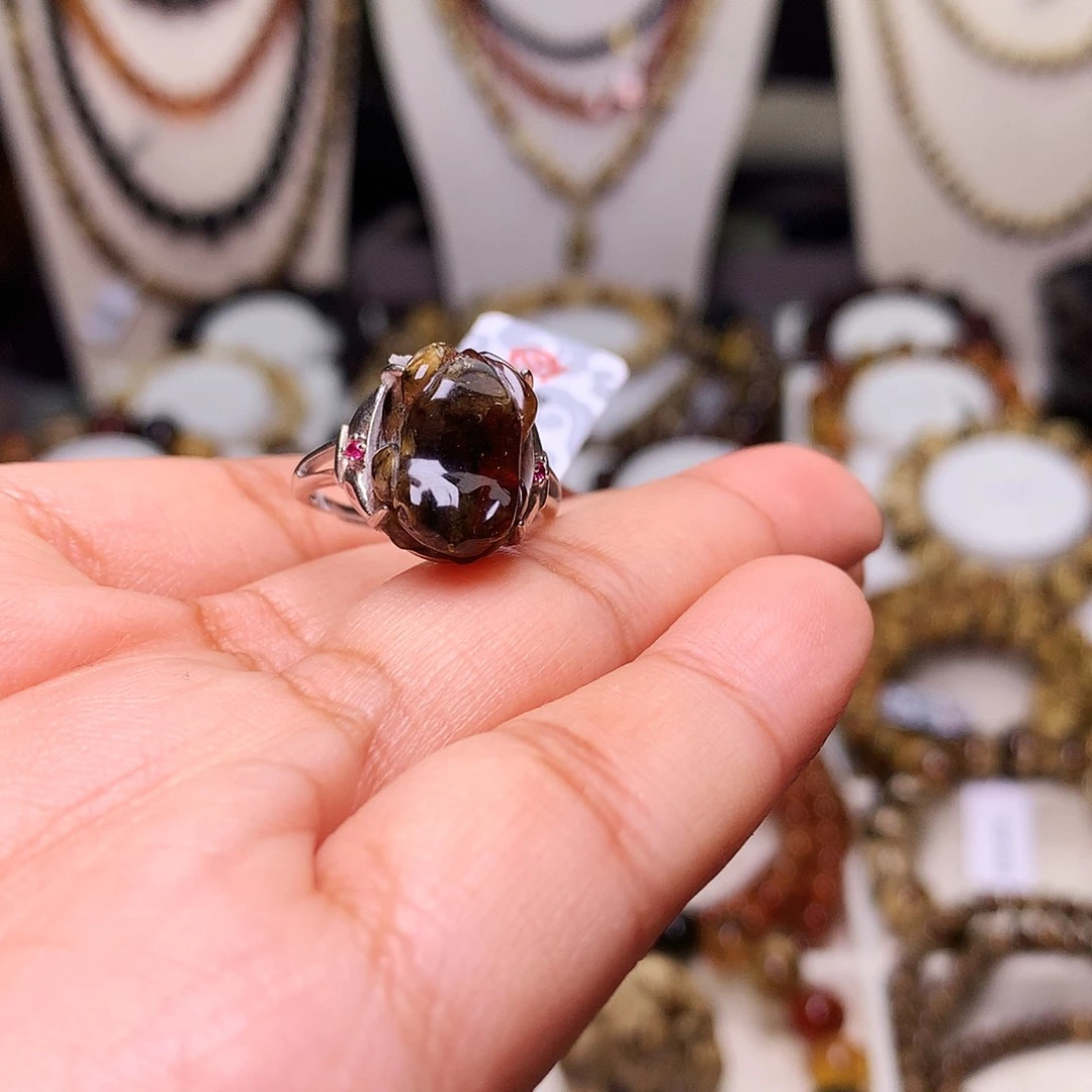 琥珀未镶嵌裸石黑花蜡呱呱398