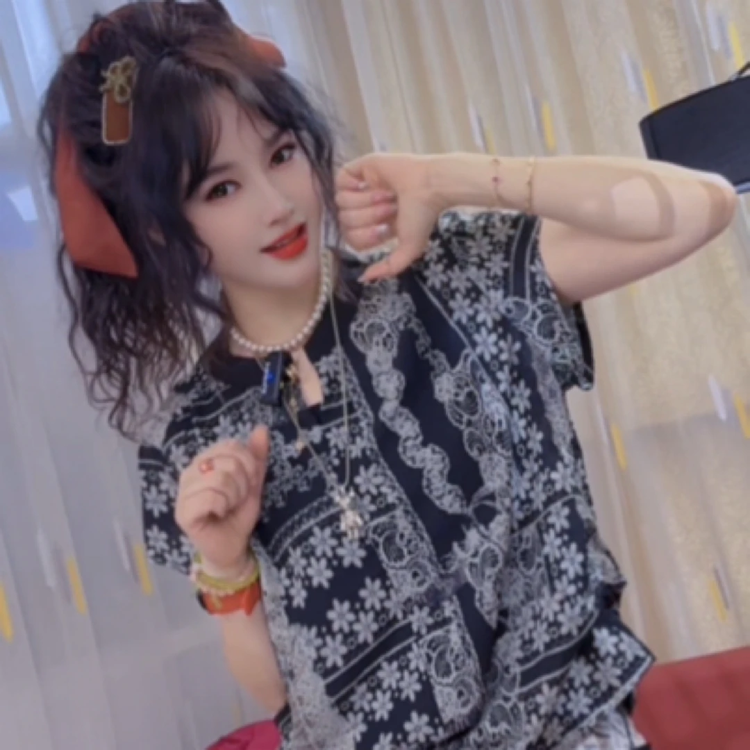 高端欧货夏季新款下摆拉链复古印花短袖T恤衬衫女上衣女