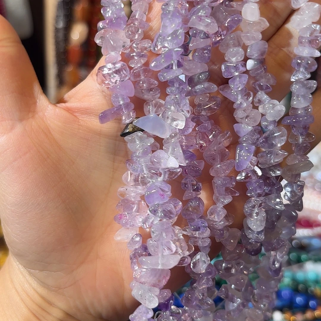 玛瑙/玉髓未镶嵌珠宝半成品紫水晶碎石一条75cm