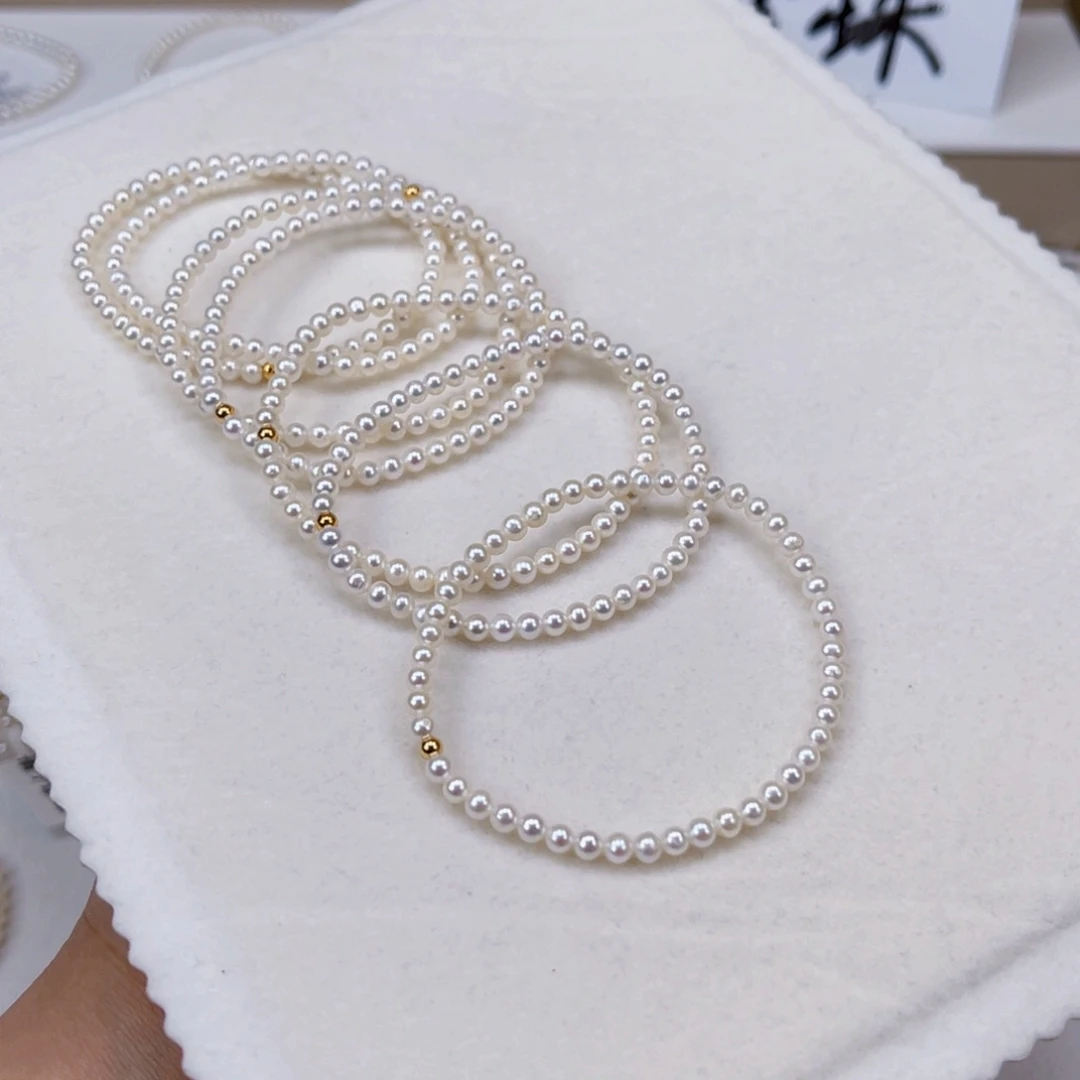 银S925镶嵌手绳淡水珍珠3-4天然淡水珍珠素圈