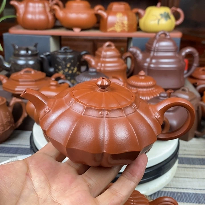 紫砂茶壶筋纹合欢200cc原矿赵庄朱泥特价