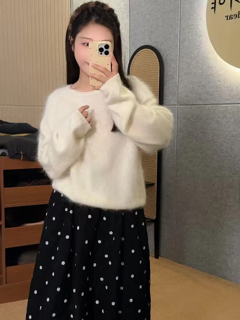 【鑫绒毛衣】针织拉毛圆领女毛针织衫白色女装Y000-A815