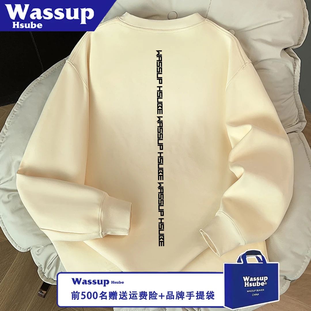 WASSUP HSUBE潮流长袖秋冬美式休闲简约字母百搭宽松印花情侣上衣
