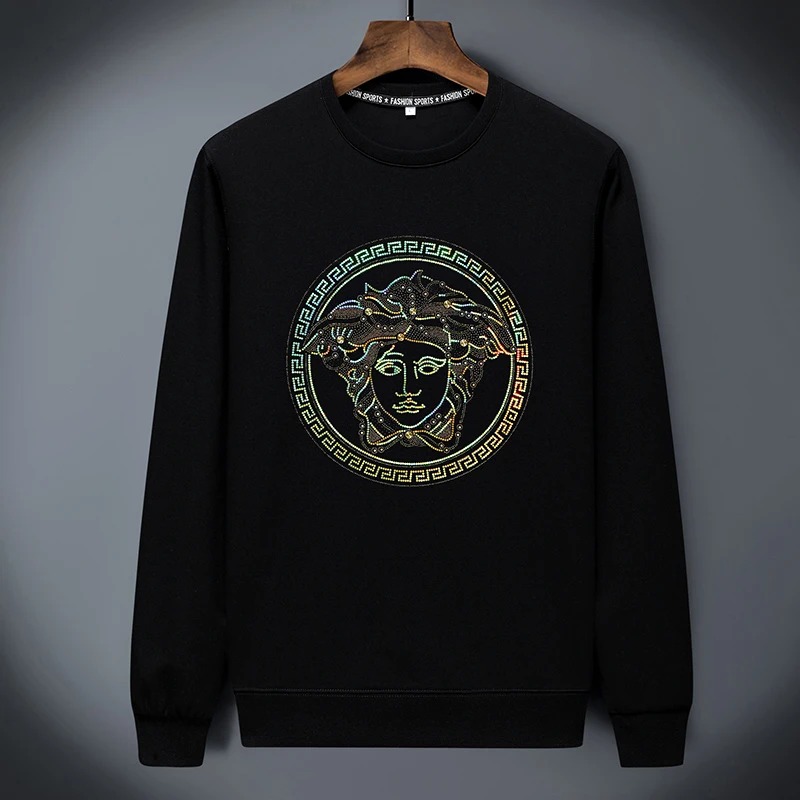 冬季美杜莎长袖卫衣修身爆款圆领衣服加绒套头衫新款休闲男装秋季