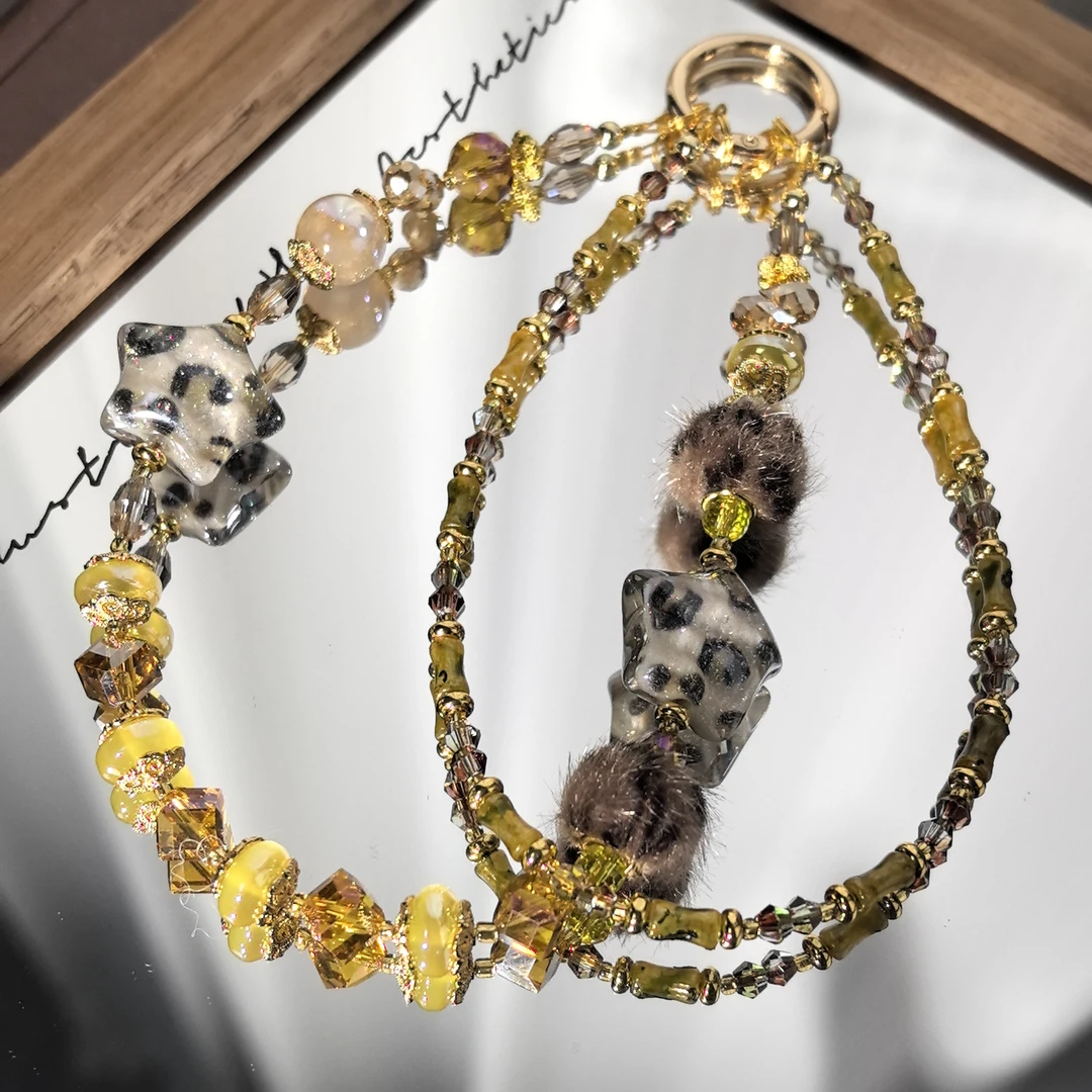 1464编码星星豹纹手机挂件创意手机链原创手工diy挂件挂链