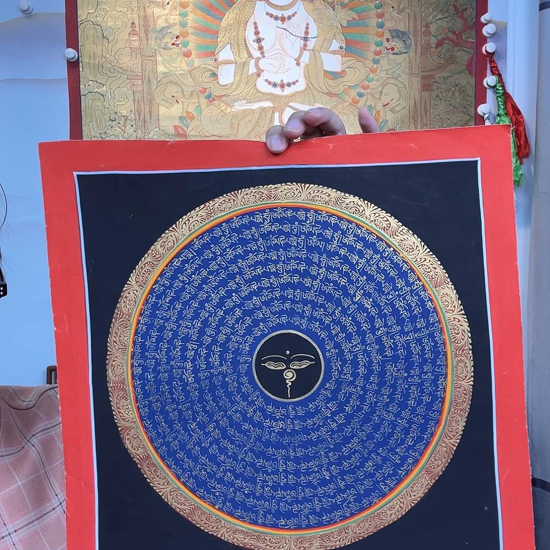 装裱画纯手绘唐卡30厘米左右六字真言