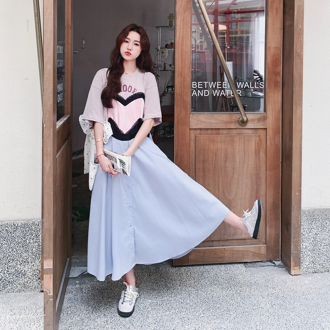 撞色显瘦T恤连衣裙女2025气质新款白色今年流行超好看温柔风裙子
