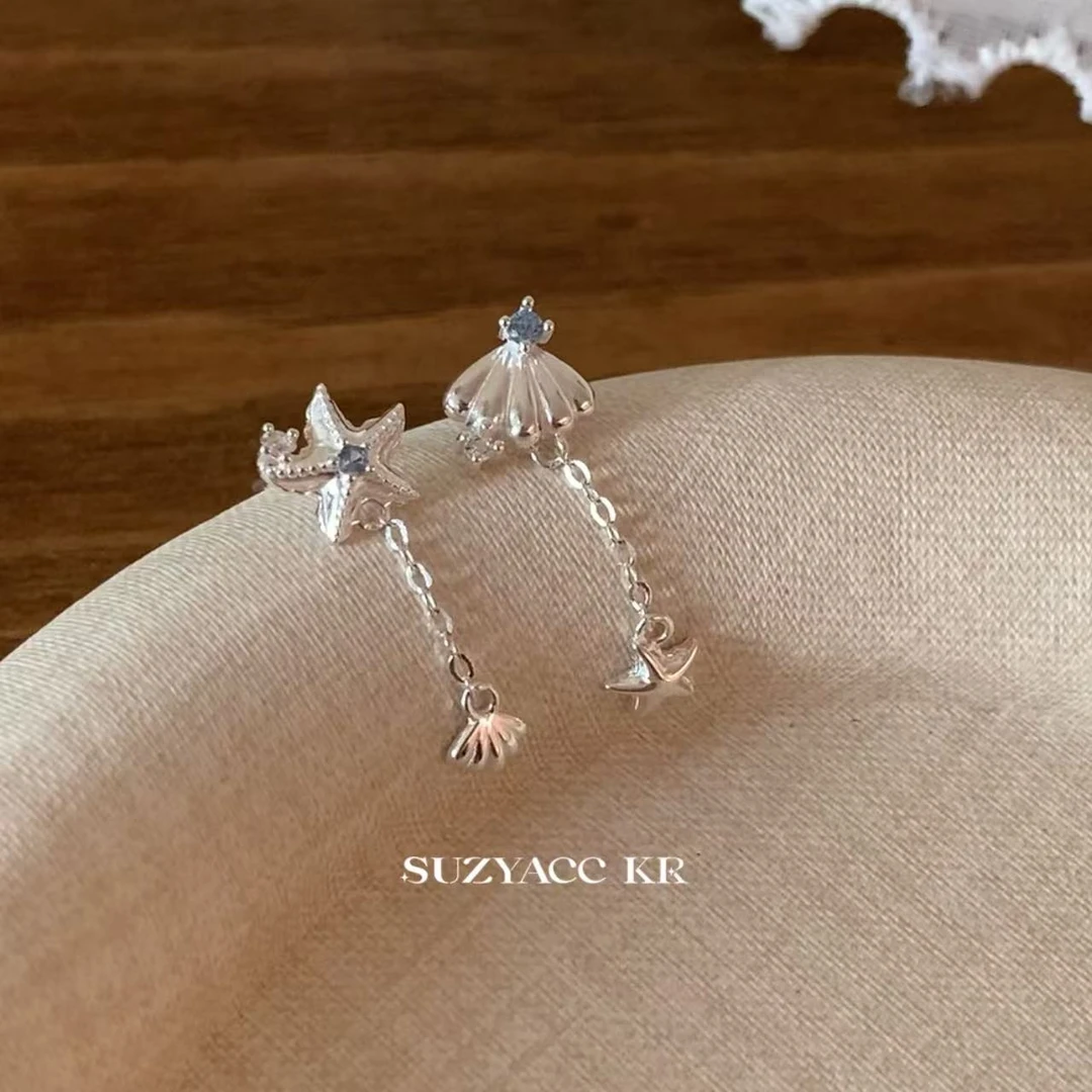 Suzyacc Kr 足银合成锆石耳饰 999银【蓝调潮汐】耳钉DE0092