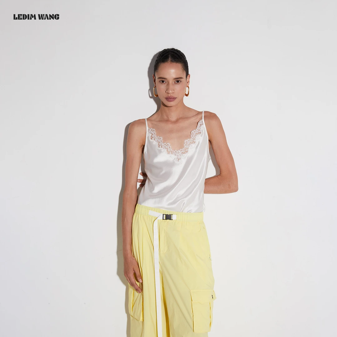 LEDIM WANG蕾丝拼接醋酸摸底吊带
