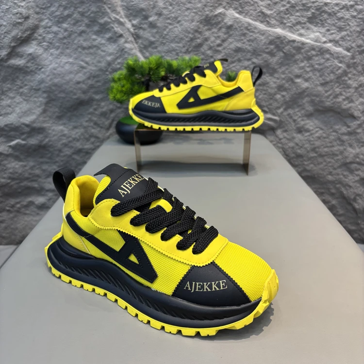 男鞋2025春夏新款百搭厚底增高老爹鞋时尚透气飞织网面运动休闲鞋