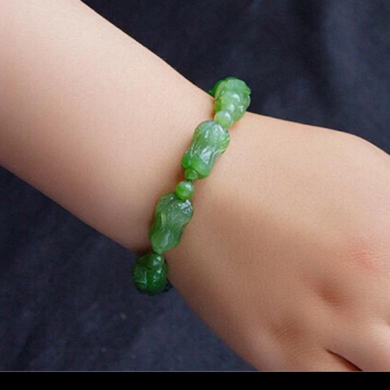 天然新疆和田玉碧玉百财手串白菜手链玉白菜谐音遇百财男女