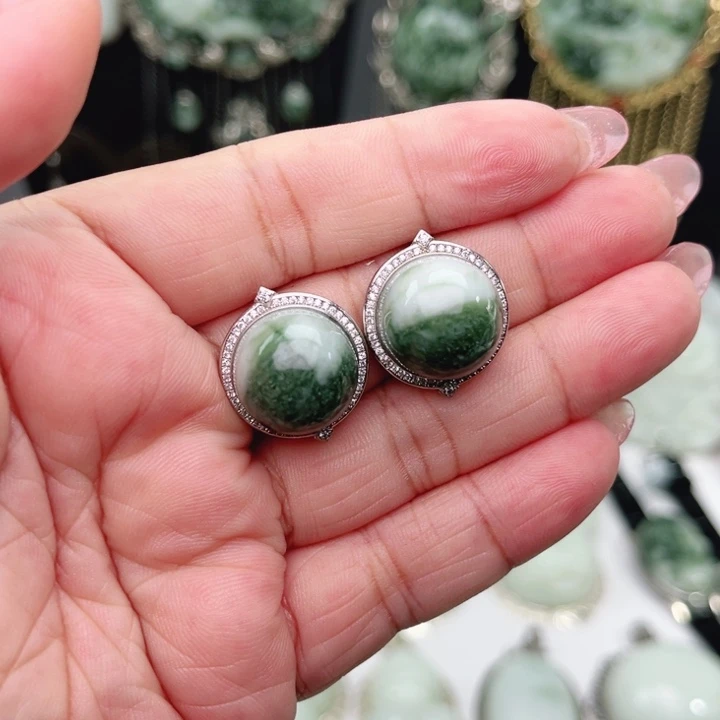 珍***姐透闪石-蛇纹石玉银S925镶嵌耳坠