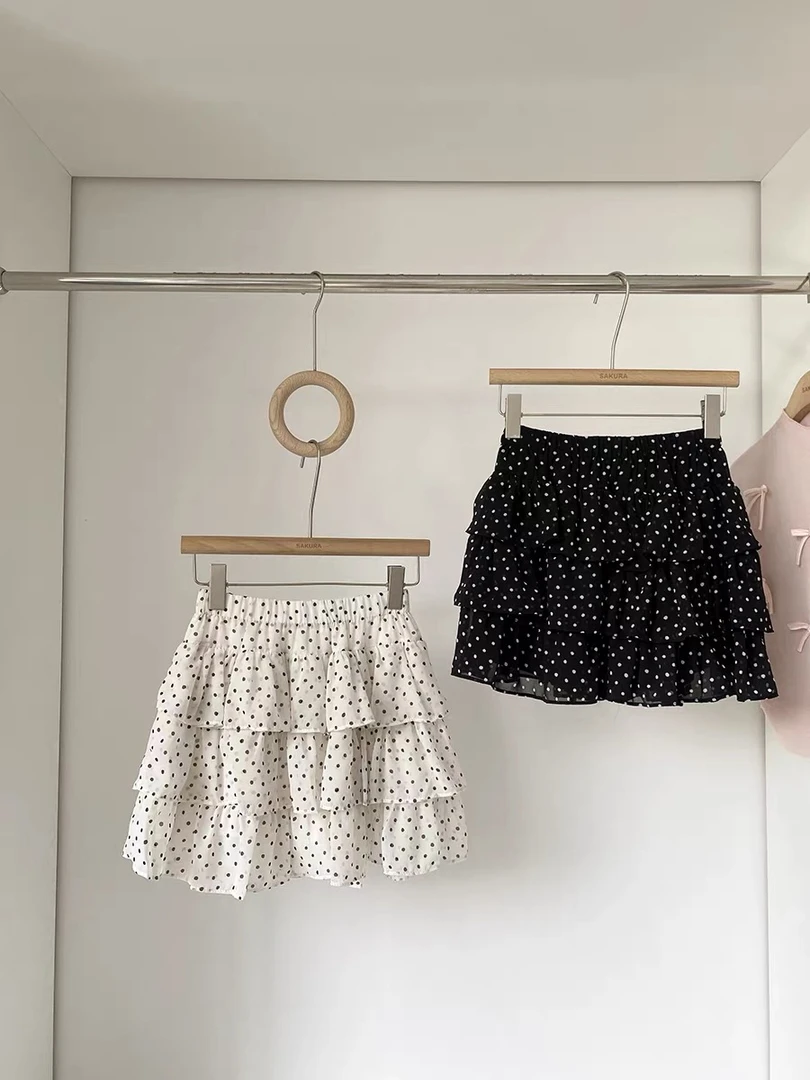 韩版小清新百搭减龄甜美波点雪纺蛋糕裙松紧腰修身半身裙夏季新款