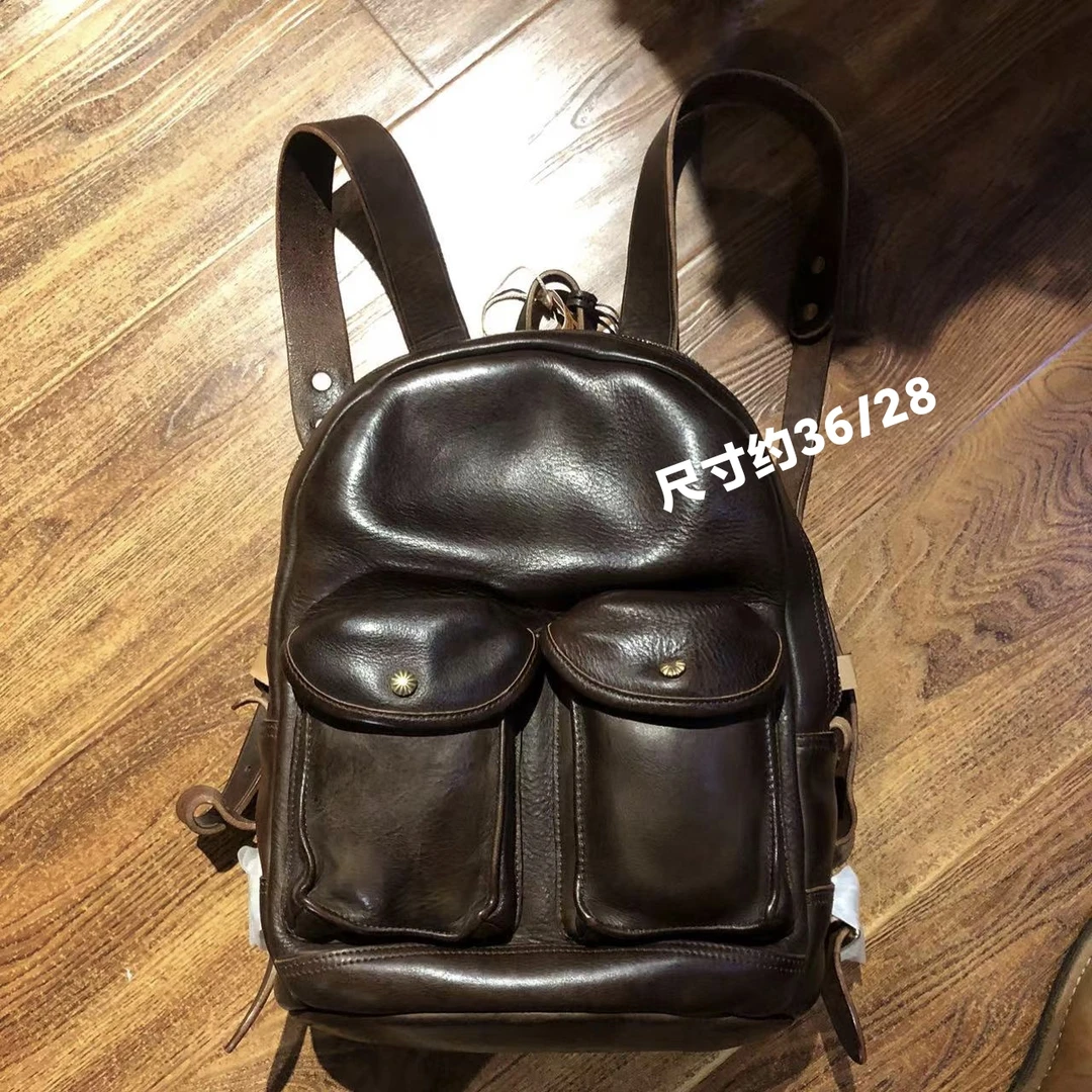 制道手工男士女士复古牛皮个性美式双肩背包质感旧化大容量真皮