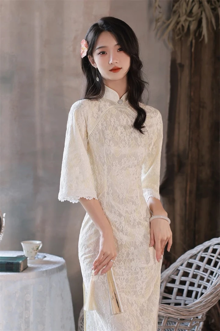 【2566 朝花夕拾 香槟色】显瘦气质修身优雅复古中国风旗袍