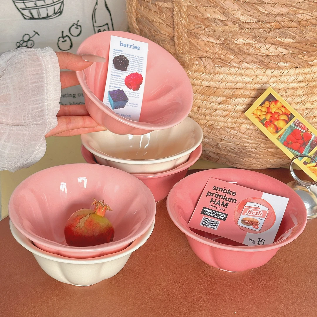 花瓣碗ins风粉色新款好看陶瓷餐具釉下彩家用吃饭碗汤面碗米饭碗