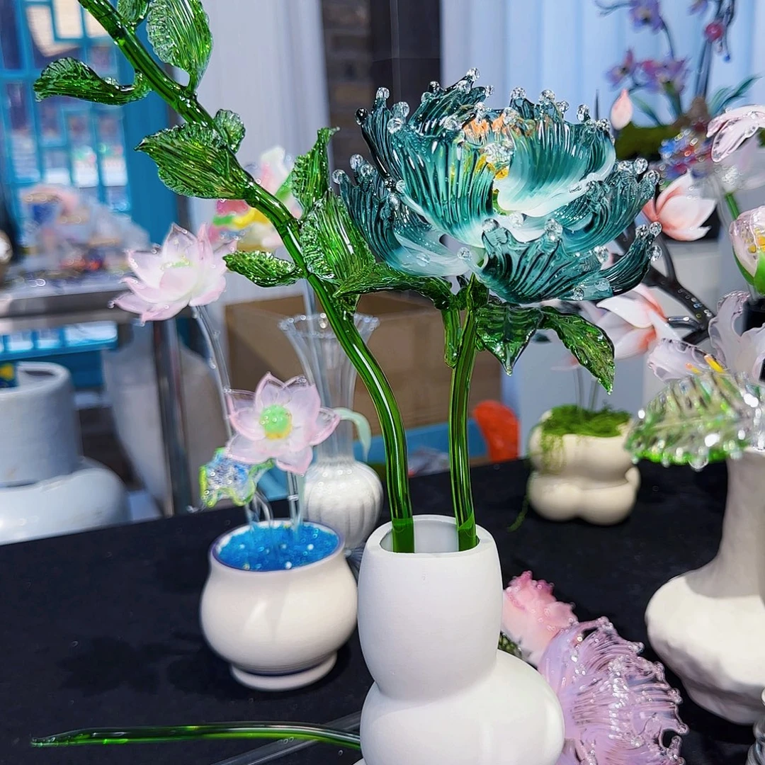 手工艺品琉璃牡丹花