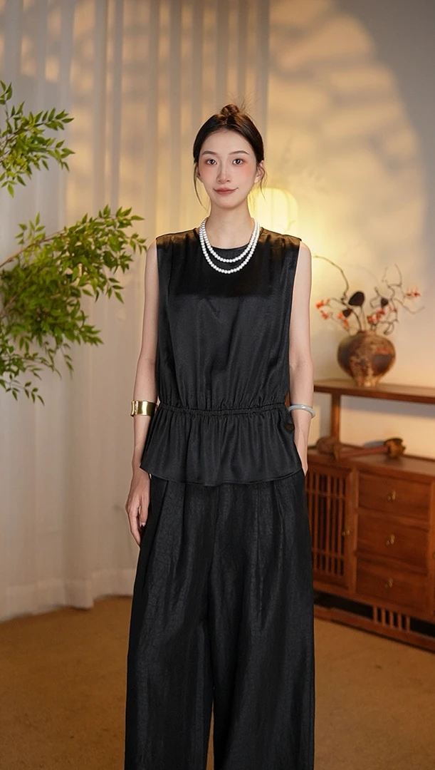 【棠寐】100%桑蚕丝香云纱设计师款休闲夏季极简风无袖上衣