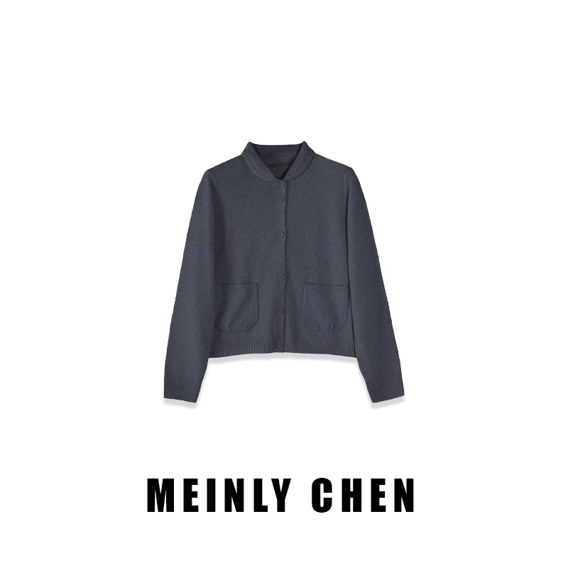 【MEINLY  CHEN】高端设计师款时尚百搭翻领简约毛针织衫25513