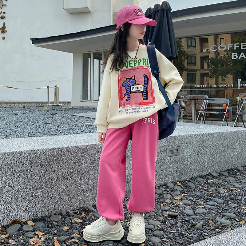 女童休闲运动套装早秋季洋气时髦中大童小女孩宽松学生卫衣两件套