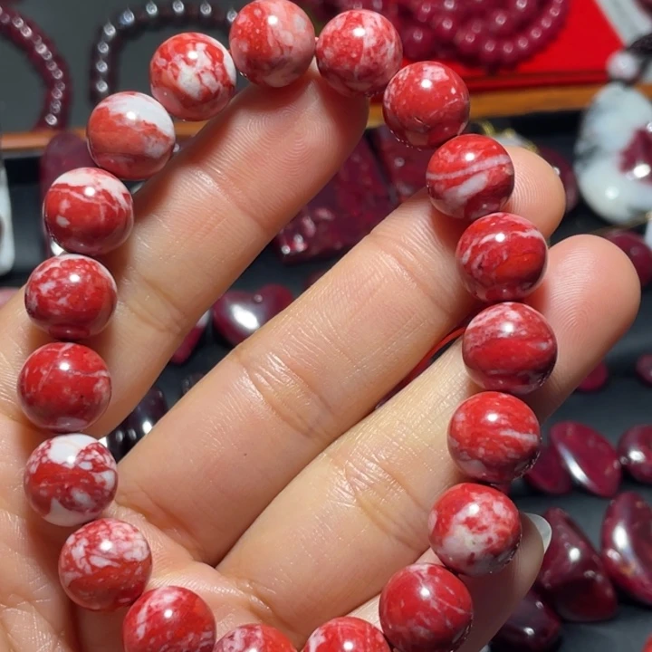 天然辰砂原石满红手链