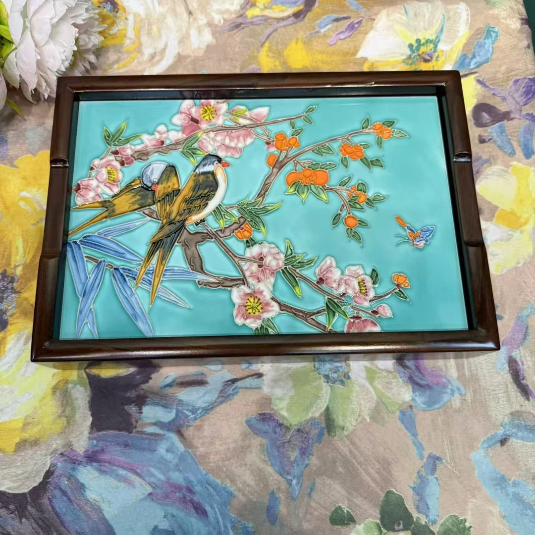 年终【覌舆】20*30双面茶盘新中式文创老榆木手绘陶瓷新家必备家具