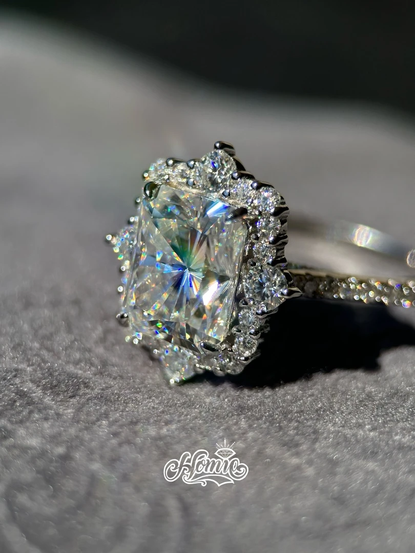 925银莫桑石戒指 HOMIE 雷迪恩主石四克拉皇冠全莫桑戒满钻豪华