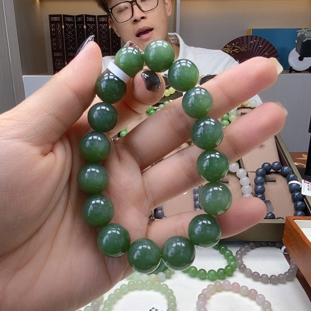 未镶嵌手串和田玉12.5mm碧玉