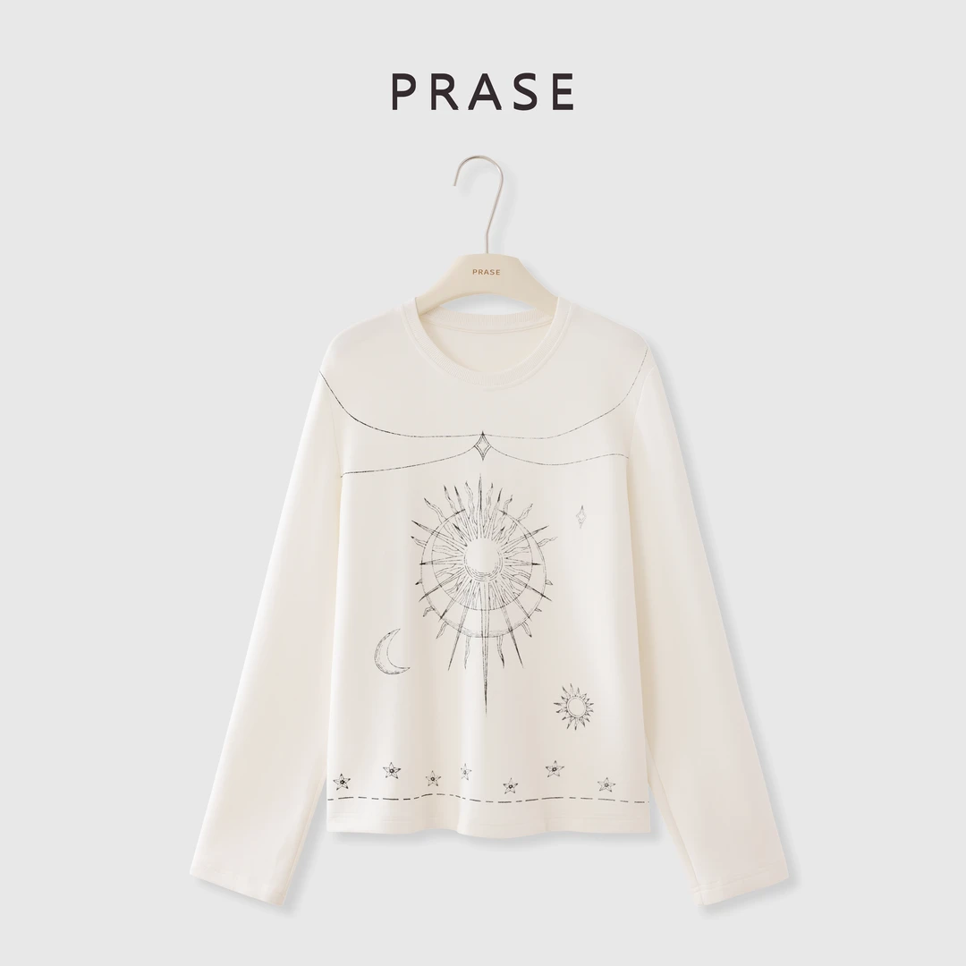 PRASE·噜【晕染印记】天丝休闲时尚印花长袖圆领卫衣上衣PR508C47