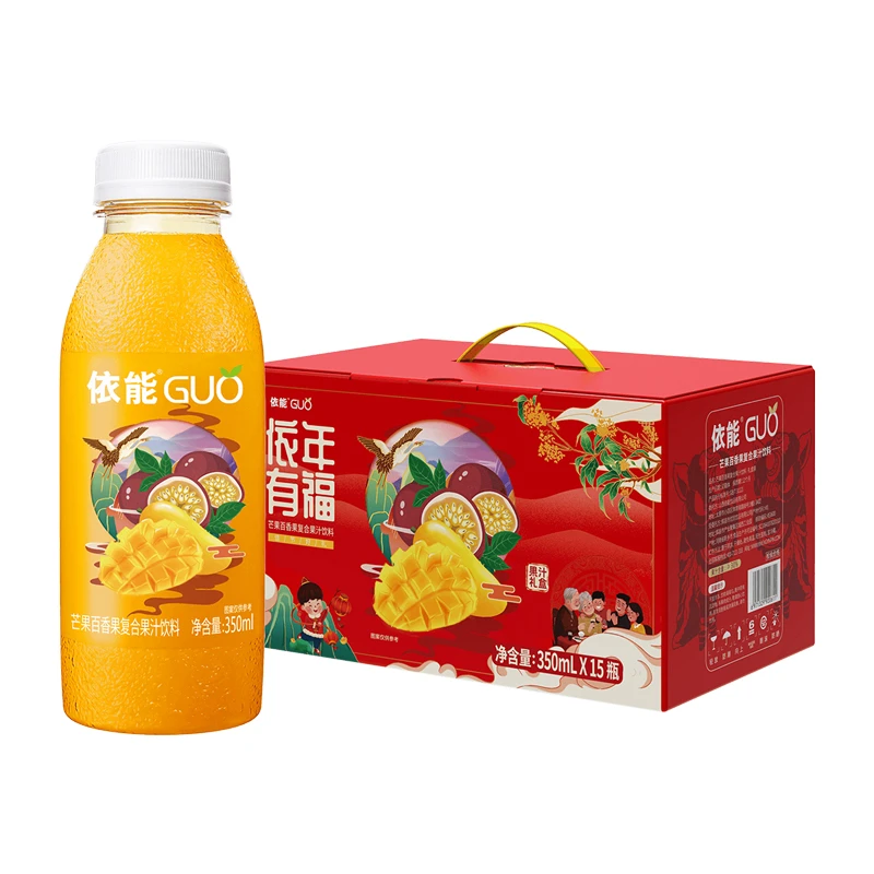 依能浓缩果蔬汁芒果百香果复合果汁350ml×15瓶果汁礼盒婚礼