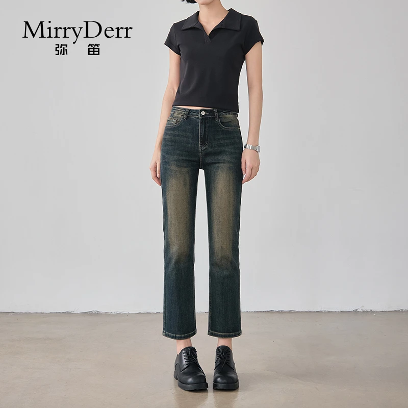MirryDerr/弥笛修身显瘦九分牛仔裤女2025夏季新款高腰百搭烟管裤